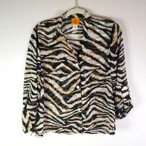 Ruby Rd Zebra Print long sleeve semi-sheer button down Jacket/blouse size 12P
